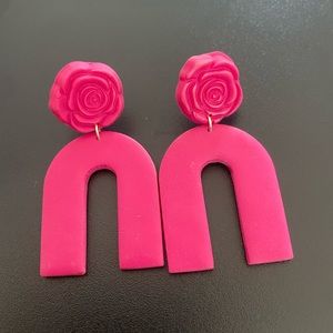 Hot pink clay earrings